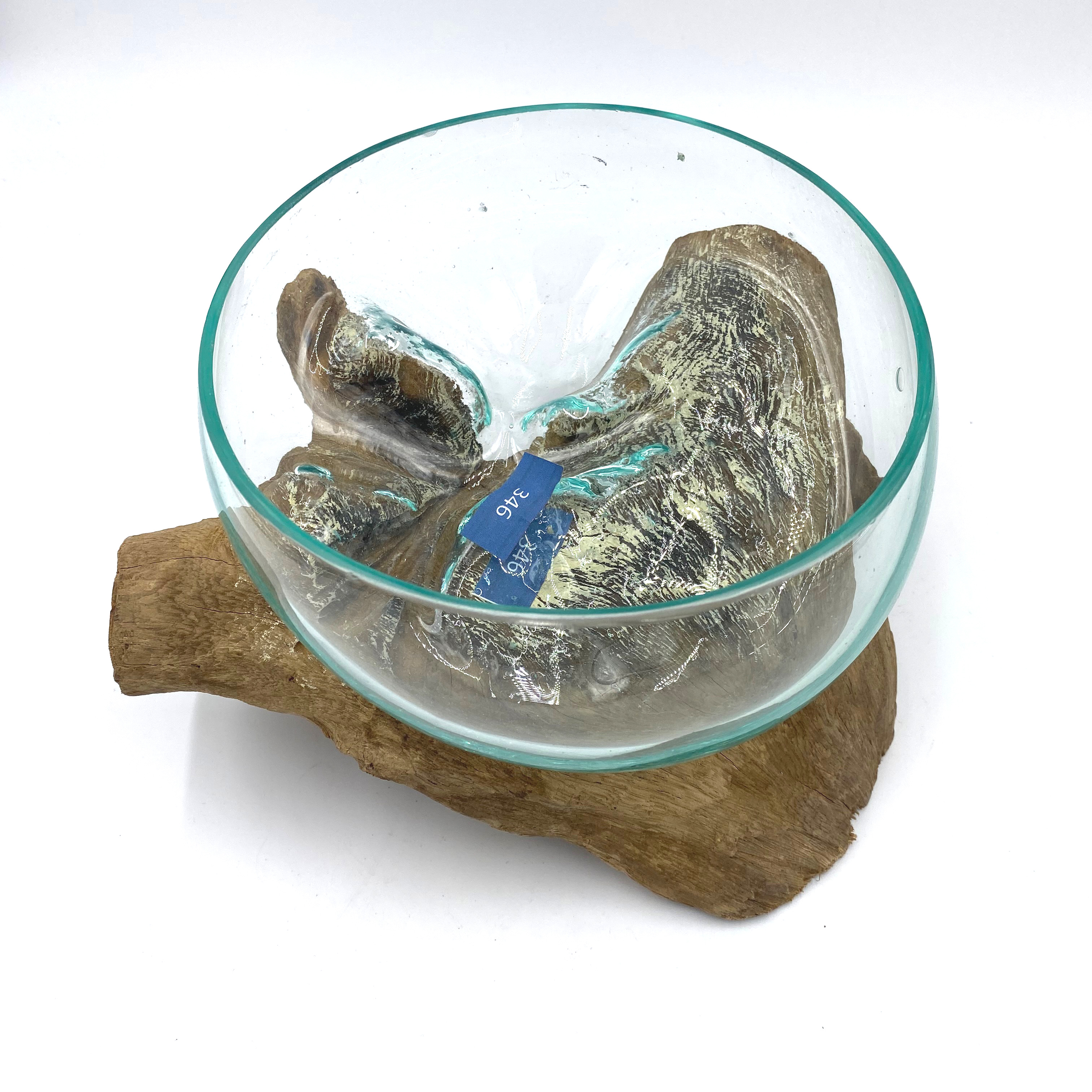 Holzschale mit Glaswabi Ø ca 18 cm Schale für Wabi Kusa