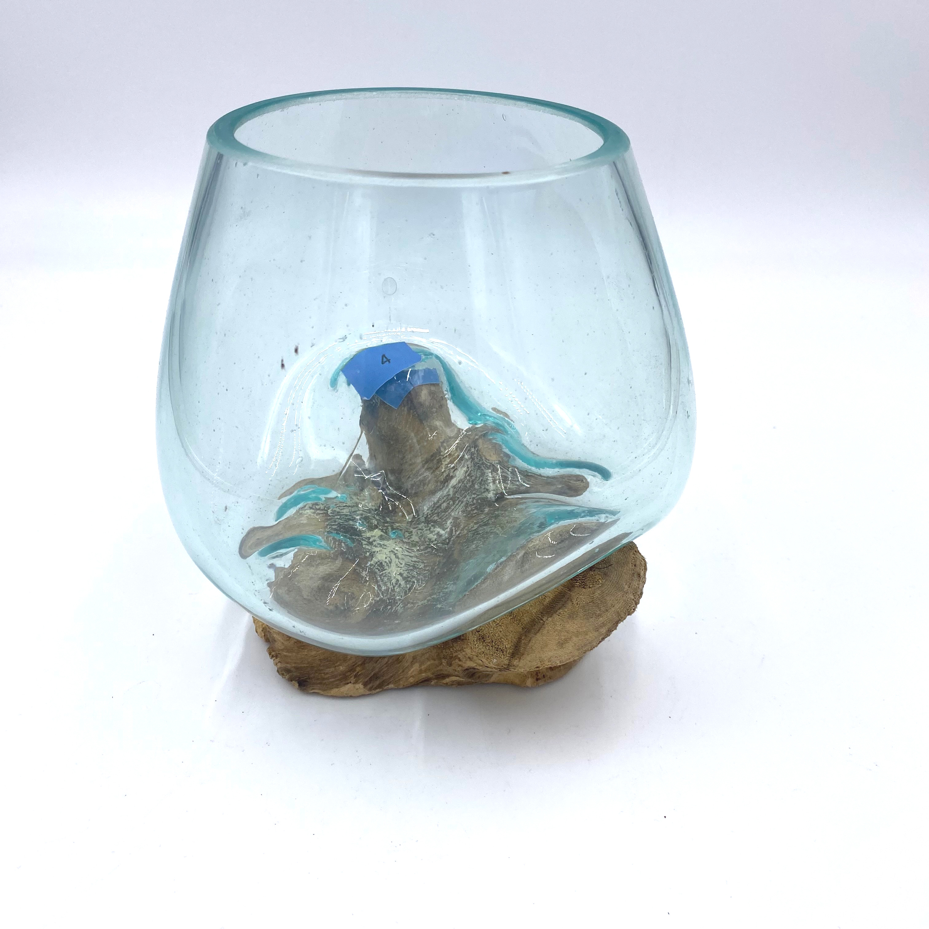 Holzschale mit Glaswabi Ø ca 15 cm Schale für Wabi Kusa