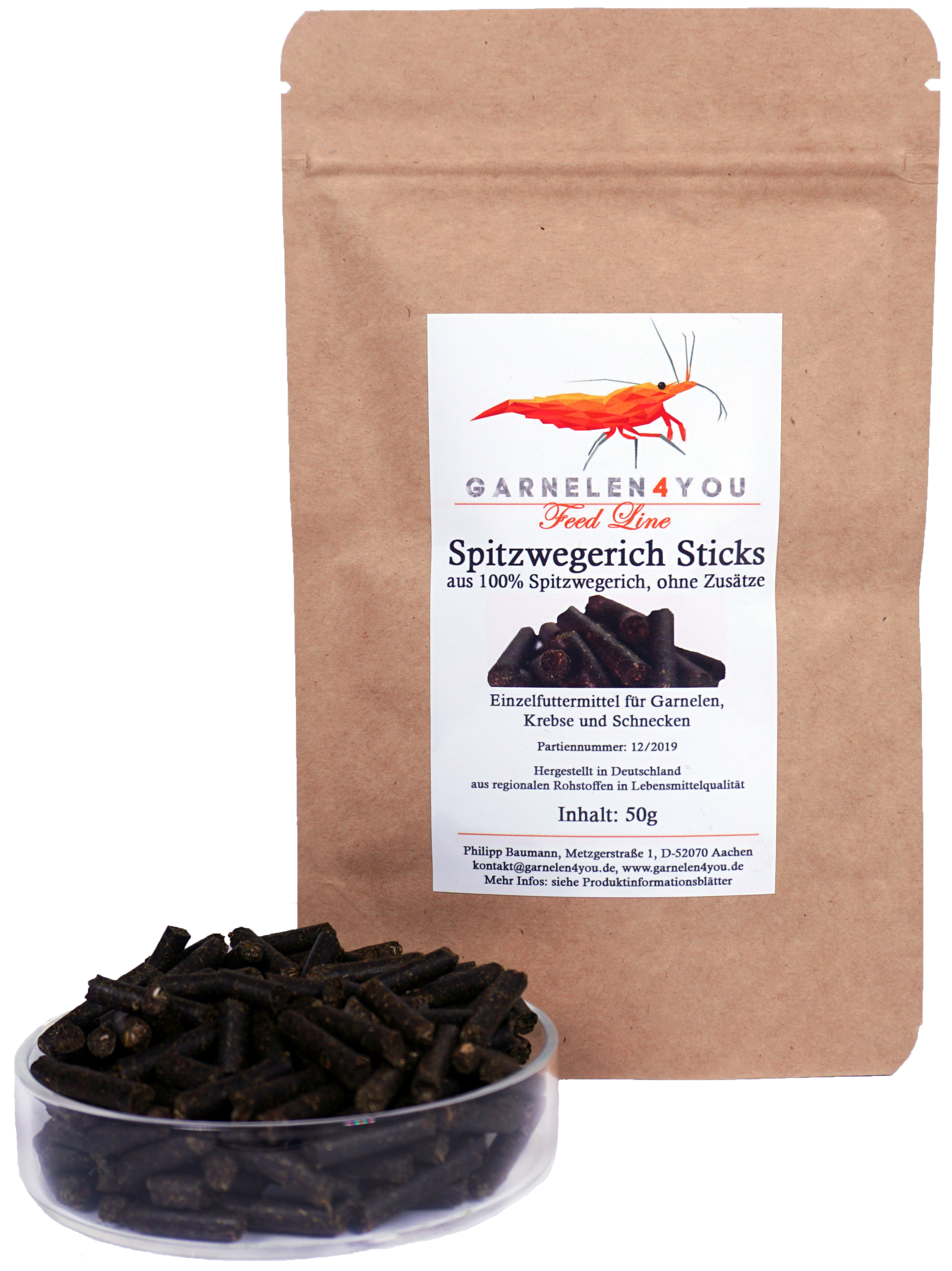 GARNELEN4YOU® Spitzwegerich Sticks, 50 g Futter Pellets für Garnelen, Krebse und Schnecken GARNELEN4YOU® Spitzwegerich Sticks, 50 g Futter Pellets für Garnelen, Krebse und Schnecken