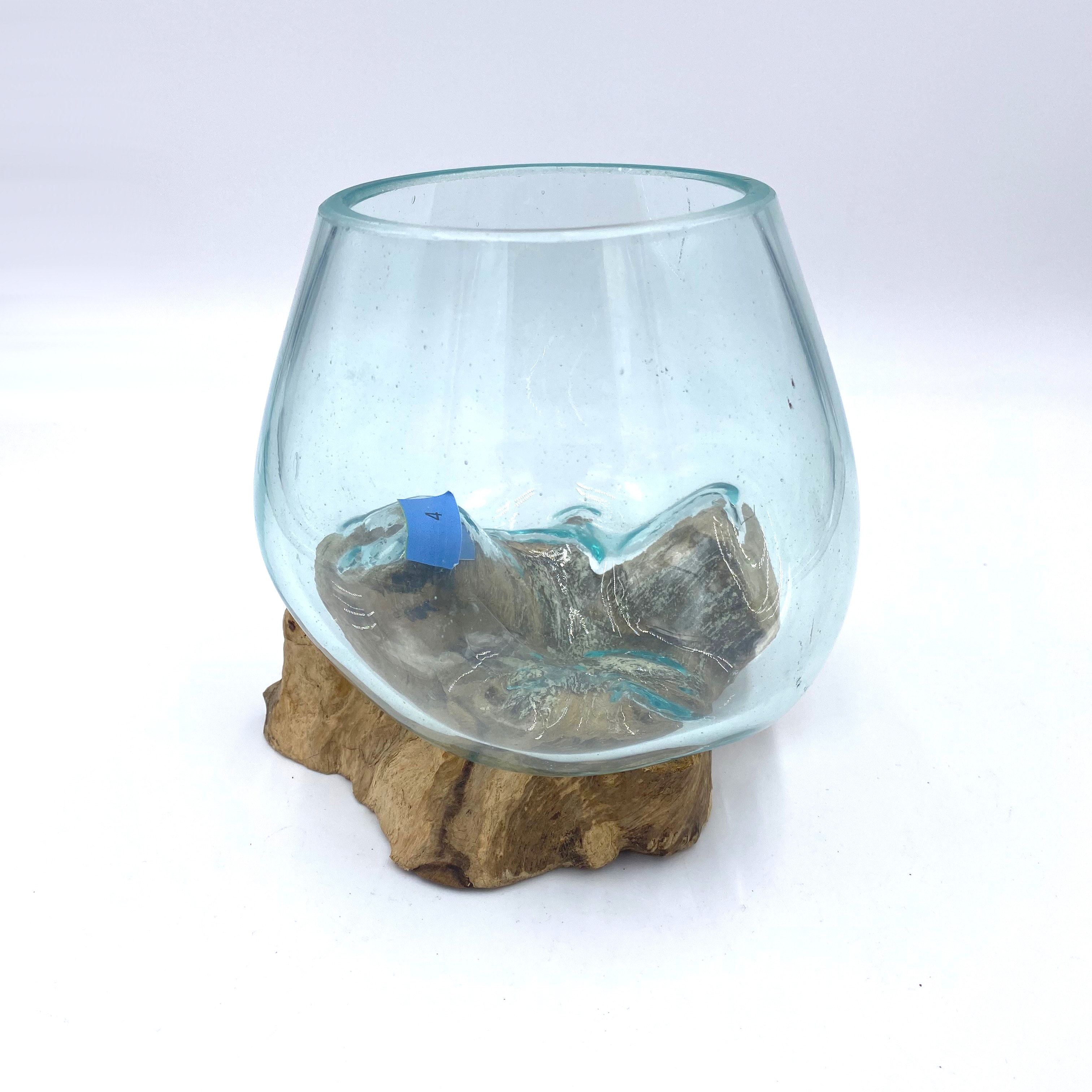 Holzschale mit Glaswabi Ø ca 15 cm Schale für Wabi Kusa