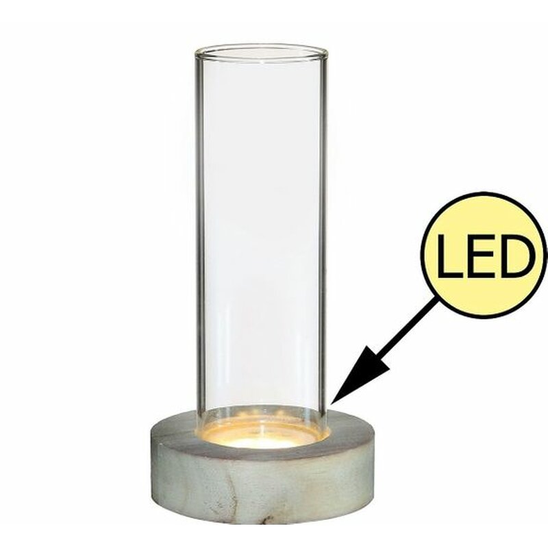 Pflanzenterrarium mit Holzfuss und LED Licht Ø8,5 cm H17 cm Pflanzenterrarium mit Holzfuss und LED Licht Ø8,5 cm H17 cm