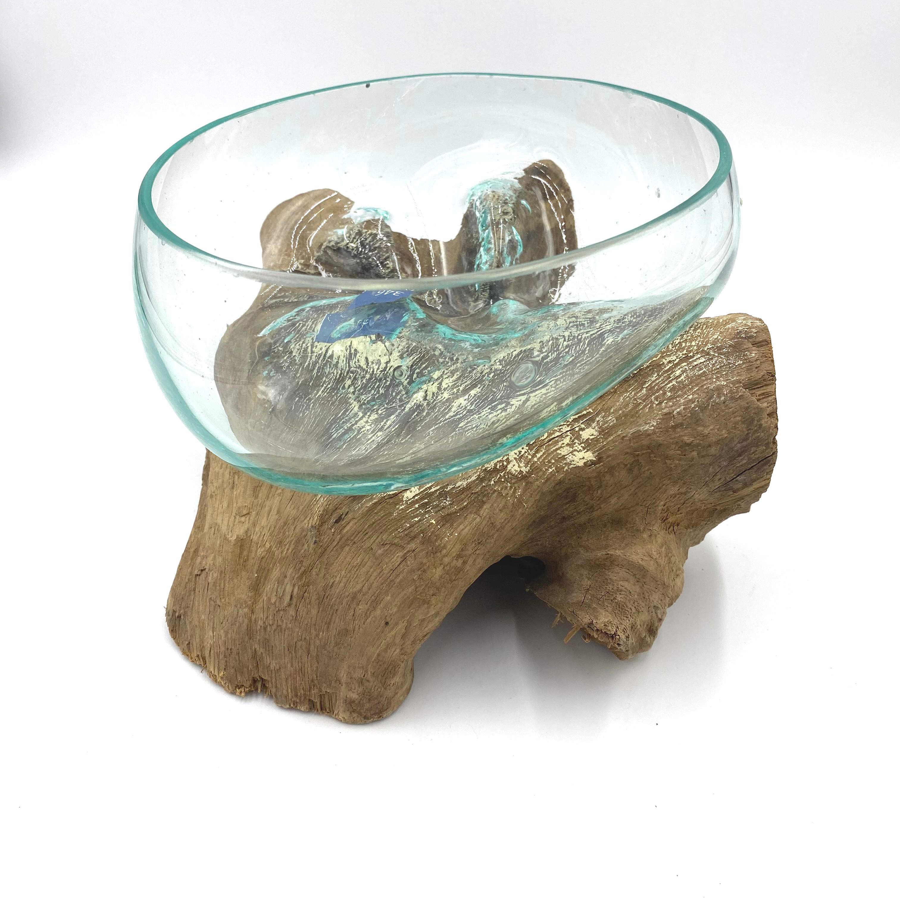 Holzschale mit Glaswabi Ø ca 18 cm Schale für Wabi Kusa