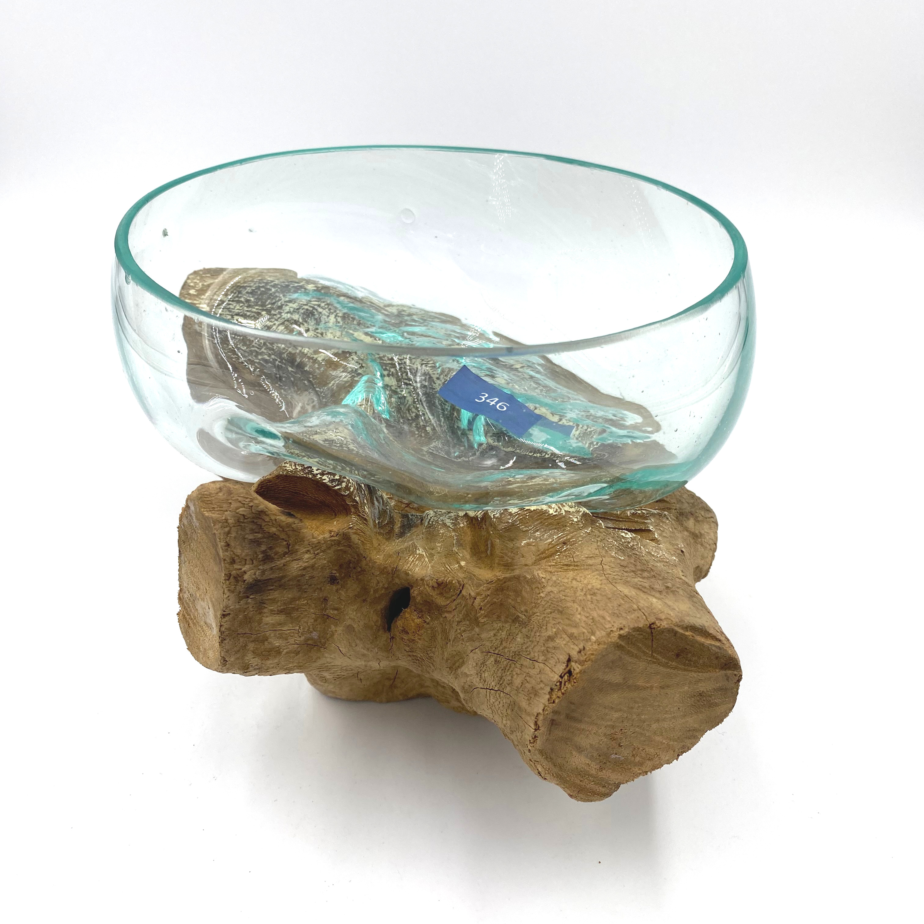 Holzschale mit Glaswabi Ø ca 18 cm Schale für Wabi Kusa