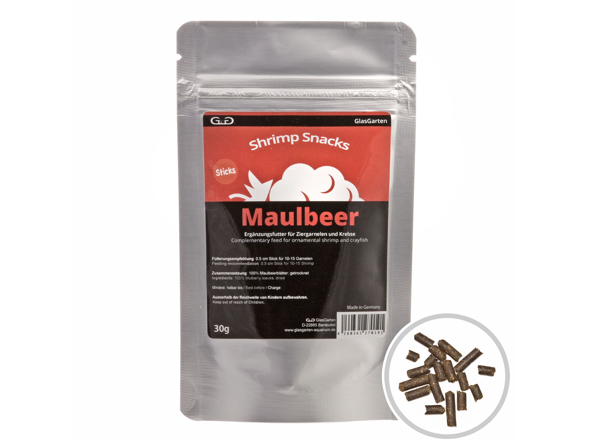 GlasGarten – Shrimp Snacks Maulbeer