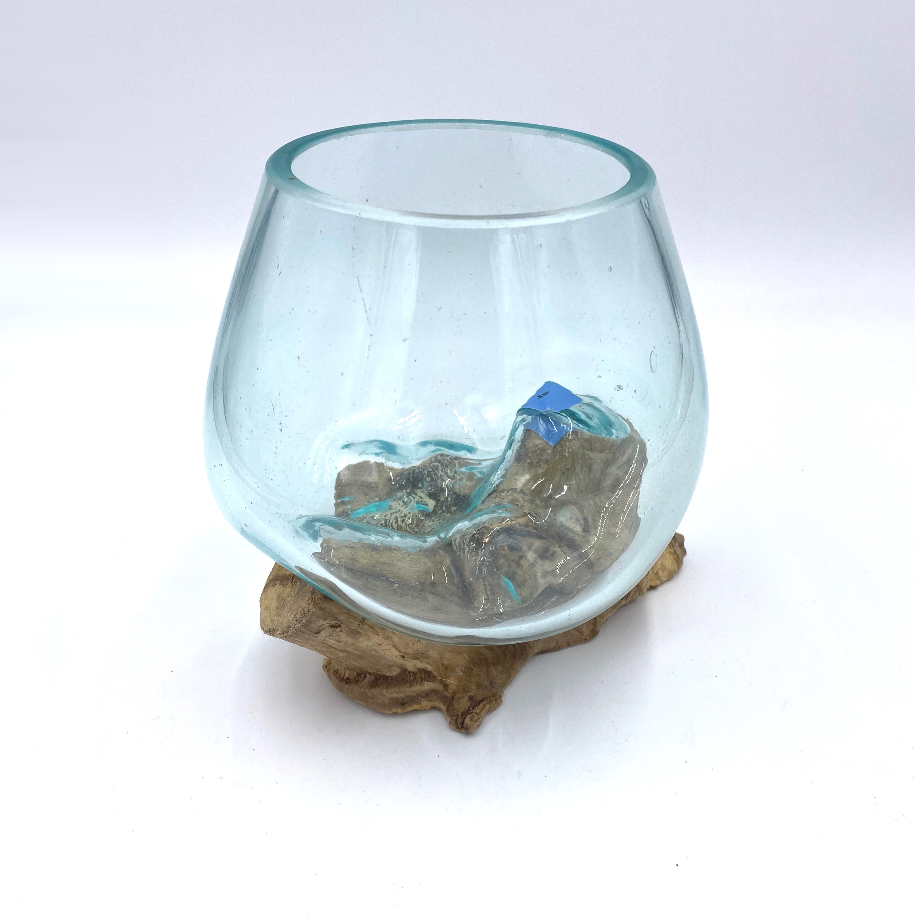 Holzschale mit Glaswabi Ø ca 15 cm Schale für Wabi Kusa