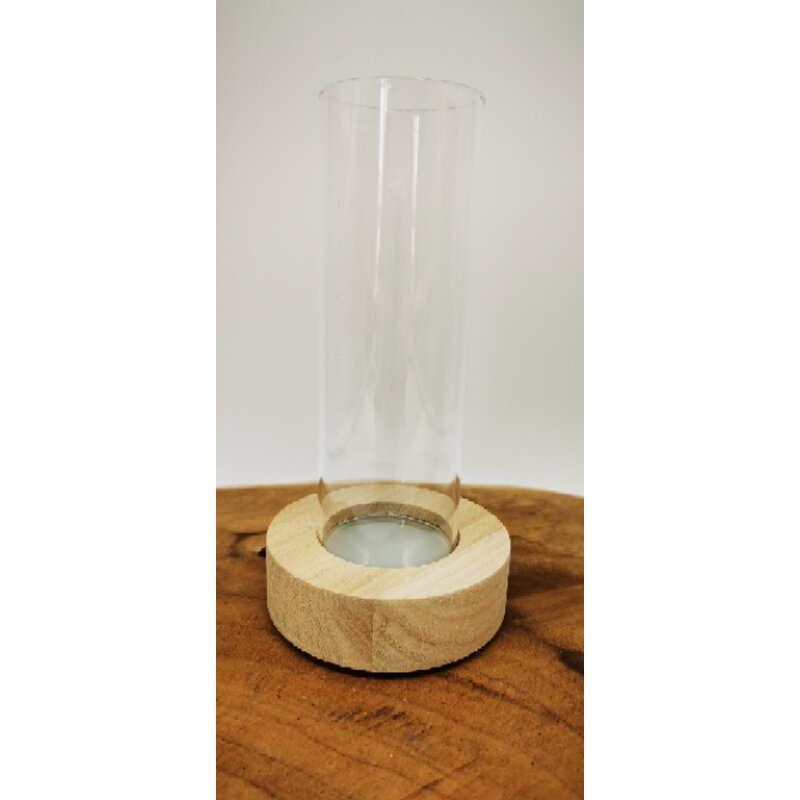 Pflanzenterrarium mit Holzfuss und LED Licht Ø8,5 cm H17 cm Pflanzenterrarium mit Holzfuss und LED Licht Ø8,5 cm H17 cm